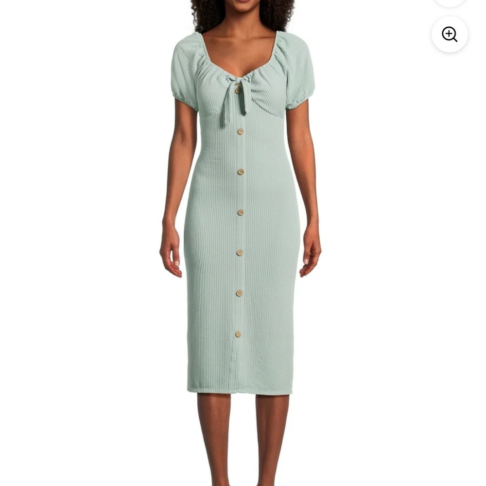No Boundaries Light Green Button-Front Midi Dress